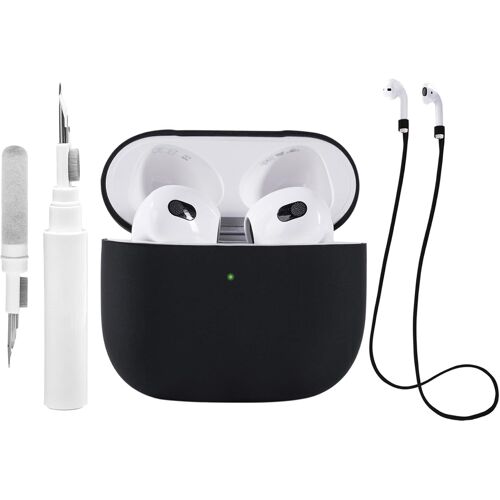 Étui en Silicone Compatible avec AirPods 3 avec kit de Nettoyage, étui de Protection Compatible avec Apple AirPods 3 avec Sangle de Sport, Housse Souple pour étui Airpods 3(Noir)
