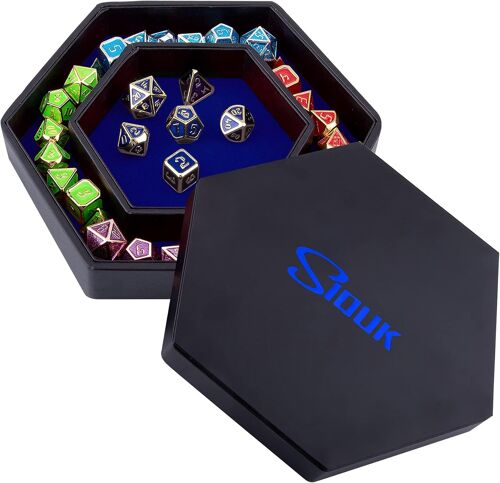 Plateau À Dés Boîte À Dés Hexagonale Double Face Avec Cuir Pu Pliable, Avec Couvercle, Pour Jeux De Table Rpg Dnd Et Autres Jeux De Table, Velours De Haute Qualité,Bleu