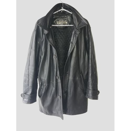 Cuir Veste Grand Parka 54 Peau Vachette Noir Manteau Mar Studio Paris Authentic Vetement Homme Femme Label De Qualite Xxl Survest Doubl Molleton Elegant Confort Tout Saison Classic Blouson Adult Mixte