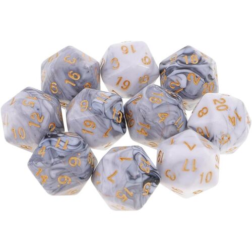 10pcs Dés Chiffres 20 Faces Dice D20 Accessoires pour Jeux de Rôle Bar Club - Blanc Gris