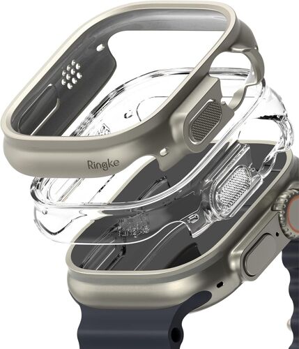 Aefj-Coque Compatible Avec Apple Watch Ultra 3/2 / 1 49mm [Slim] Transparente Solide Rigide Bumper Pour Apple Watch Ultra 49mm - Clear & Titanium Gray (2 Pack)