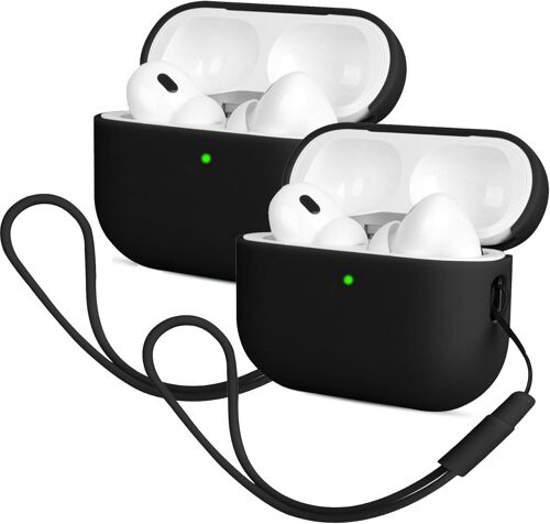 Coque en Silicone Compatible avec Airpods Pro 2 (2022), Housse Protecteur,Ultra-Thin, Étui de Protection Souple,LED Avant Visible-Noir (2 pièces)