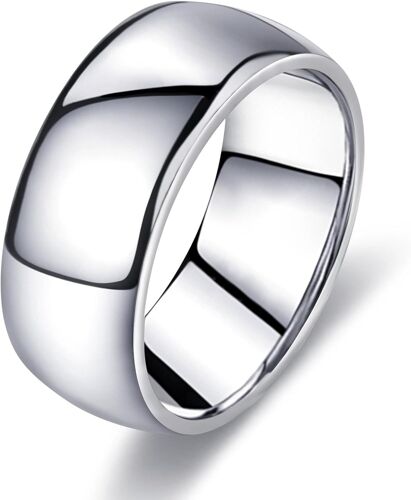 Bague Homme Femme Argent Acier Inoxydable Bague Alliance Anneau De Mariage Simple Et Poli Bague De Fiançailles Largeur De 8 Mm Bijoux Bague Fille Ado Taille 67