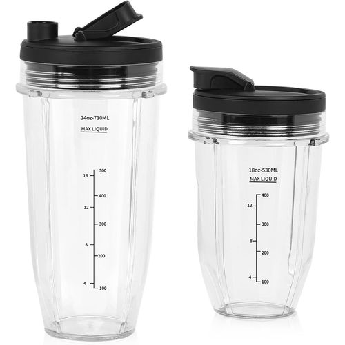 2 Piece Cups Cups Compatible with Ninja Auto-iQ Mixer Replacement for Blender 18oz (530ml) & 24oz (710ml) BN750EU BN495EU BN800EU TB301EU TB401EU CB100EU CB350EU