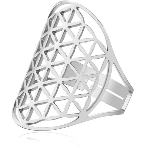 Femme Réglable Archange Bague Motif Metatron Filles En Acier Inoxydable Sacré Anneau Archange Bague Creux Fleur De Vie Bijoux Cadeau