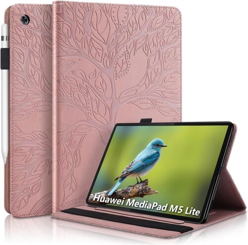 Aswant Coque Huawei Mediapad M5 Lite 10 Etui Cuir PU Portefeuille BookStyle Flip Supporter Function Cover Fente pour Carte Housse Tablette pour Huawei Mediapad M5 Lite / C5 10.1 Pouces 2018 - Or Rose
