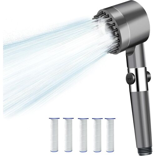 Pommeau de douche haute pression avec filtre - Économe en eau - Avec 3 + 1 types de jet - Avec interrupteur marche/arrêt - Pour salle de bain d'animaux domestiques - 5 paillettes en polypropylène