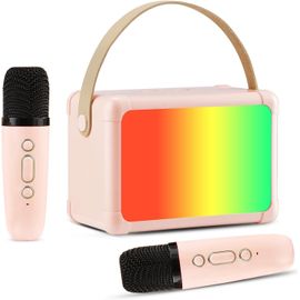 Machine Karaoké avec Micro Karaoke sans Fil,Enceinte Karaoké Bluetooth pour Enfants et Adultes,Convient comme Cadeau Micro Enfant pour Chanter Fille ou d'un Garçon pour Fête et Voyage(Rose)