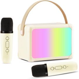 Machine Karaoké avec Micro Karaoke sans Fil,Enceinte Karaoké Bluetooth pour Enfants et Adultes,Convient comme Cadeau Micro Enfant pour Chanter Fille ou d'un Garçon pour Fête et Voyage(Beige)