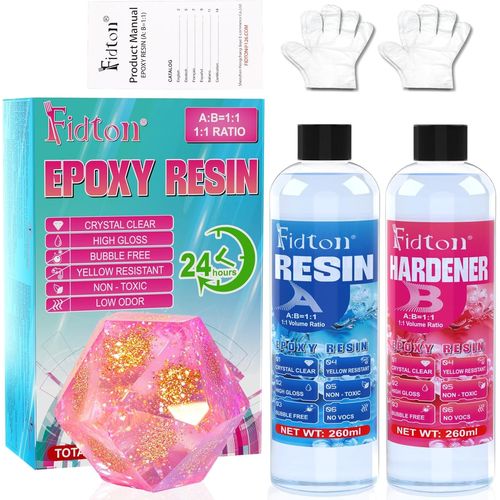 Resine Epoxy - Kit Resine Epoxy Transparente 520ml, Rapport De Mélange 1:1 Résine Epoxy Pour La Décoration Intérieure, Epoxy Resine Pour Porte-Clés, Marque-Pages, Fabrication De Bijoux