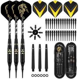 Flechette Pointe Plastique avec Boîtie, 3 Pièces Flechettes pour Cible Electronique Set avec 30 Fléchettes Souples et Anneaux en Caoutchouc pour Jeux de Flechette Electronique Adulte