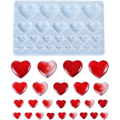 Lot De 25 Moules En Silicone En Forme De C?ur - En Résine Époxy - Pour Bijoux - 4 Tailles