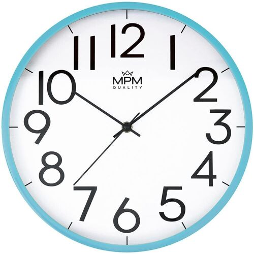 MPM Horloge Murale Tendance sans Bruit de tic-tac Bleu en Plastique | Horloge Murale Moderne au Design élégant | Parfait comme Horloge de Cuisine ou décoration Murale de Salon