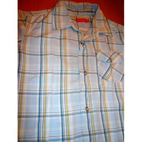 Chemisette 6 Ans Manche Courte Ton Bleu Ciel Carreaux