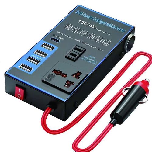 Onduleur de voiture 1500 W 12 V 24 V à 220 V, chargeur USB pour téléphone portable, camion, prise domestique, chargeur automatique C