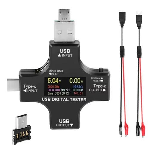 Testeur USB C, testeur USB Type C 2 en 1, écran couleur IPS, multimètre numérique, tension, courant, puissance, résolution