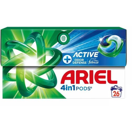 Ariel 4en1 PODS, Lessive Liquide En Capsules 26 Lavages, + Protection Active Contre Les Odeurs, Élimine même les odeurs de transpiration, même après 7 jours