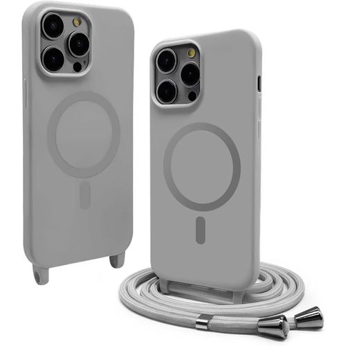 Sjzg-Silicone Coque Magnétique Pour Iphone 12 Pro Max Avec Cordon,Compatible Avec Magsafe,Étui Housse Silicone Avec Portable Lanyard Réglable, Gris