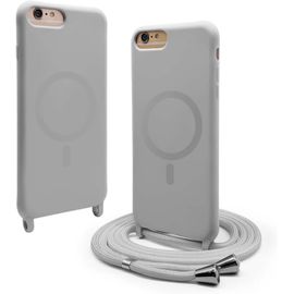 SJZG-Silicone Coque Magnétique Pour Iphone 8 Plus/Iphone 7 Plus Avec Cordon,Compatible Avec Magsafe,Étui Housse Silicone Avec Portable Lanyard Réglable, Gris