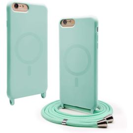 SJZG-Silicone Coque Magnétique Pour Iphone 8 Plus/Iphone 7 Plus Avec Cordon,Compatible Avec Magsafe,Étui Housse Silicone Avec Portable Lanyard Réglable, Vert Menthe