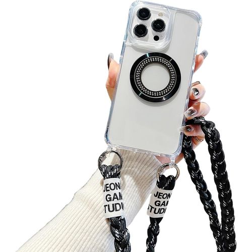 Sjzg-Chaîne De Téléphone Portable Magnétique Pour Iphone 12 Pro Max - Compatible Avec Mag-Safe - Coque Chaîne En Tpu - Avec Cordon De Suspension, Anti-Chocs - Pour Iphone 12 Pro Max - Noir