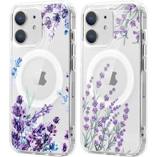 SJZG-2 Pièces Coque Magnétique Pour Iphone 12/12 Pro 6.1'' Compatible Avec Magsafe, Lavande Motif Aesthetic Design Transparent Housse, Antichoc Silicone Anti-Rayures Bumper Cover Pour Iphone 12 Pro