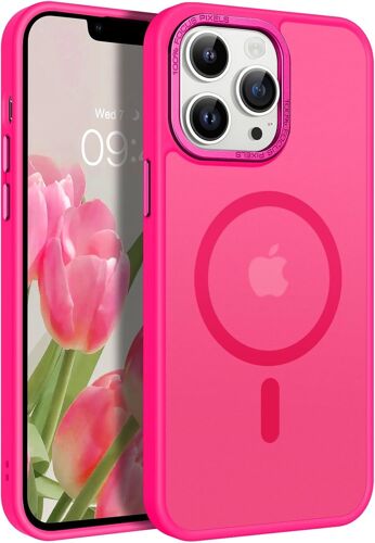 SJZG-Coque Magnétique Pour Iphone 13 Pro Max 6,7"" Compatible Avec Magsafe Et Charge Sans Fil Coque Translucide Mate Hybride De Protection Contre Les Chutes - Rose Rouge