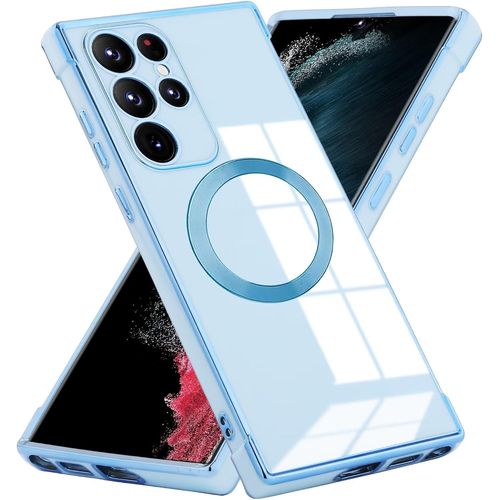 SJZG-Antichoc Coque Pour Samsung Galaxy S21 Ultra 5G,Housse Étui En Brillant Silicone Galvanisé Compatible Avec Magsafe,Protection Renforcée Aux 4 Coins,Femmes Tpu Case Cover,Bleu