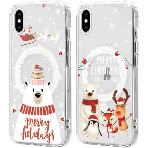 SJZG-2 Pièces Noël Coque Magnétique Pour Iphone Xs Max 6,5'', Etui En Motif Dessin Cadeau De Noël Compatible Avec Magsafe, Housse Christmas Silicone Tpu Bumper Cover Pour Iphone Xs Max, Noël 03