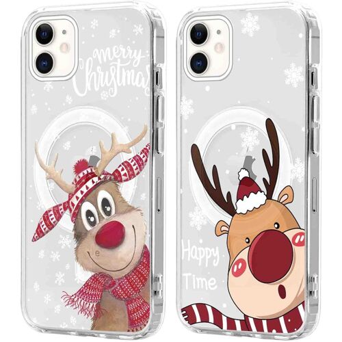 SJZG-2 Pièces Noël Coque Magnétique Pour Iphone 11 6,1'', Etui En Motif Dessin Cadeau De Noël Compatible Avec Magsafe, Antichoc Housse Christmas Silicone Tpu Bumper Cover Pour Iphone 11, Cerf 03