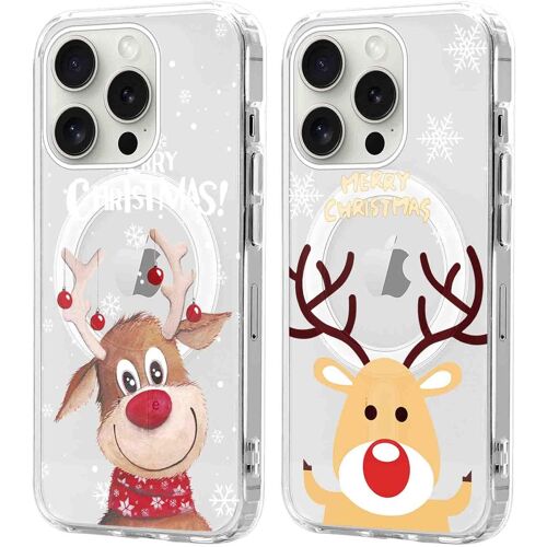 SJZG-2 Pièces Noël Coque Magnétique Pour Iphone 15 Pro 6,1'', Etui En Motif Dessin Cadeau De Noël Compatible Avec Magsafe, Antichoc Housse Christmas Silicone Bumper Cover Pour Iphone 15 Pro, Cerf 04