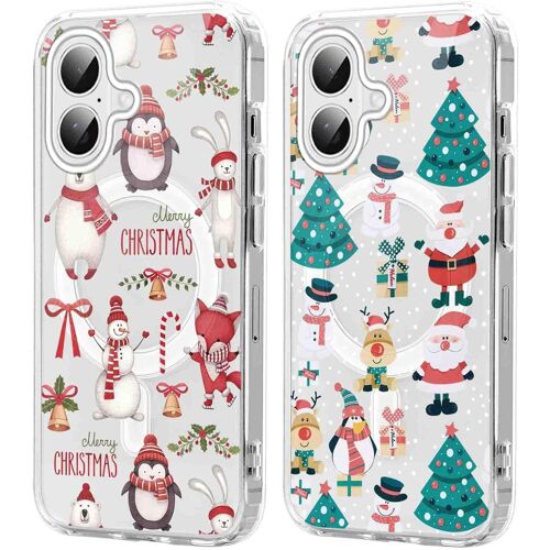 SJZG-2 Pièces Noël Coque Magnétique Pour Iphone 16 6,1'', Etui En Motif Dessin Cadeau De Noël Compatible Avec Magsafe, Antichoc Housse Christmas Silicone Tpu Bumper Cover Pour Iphone 16, Père Noël