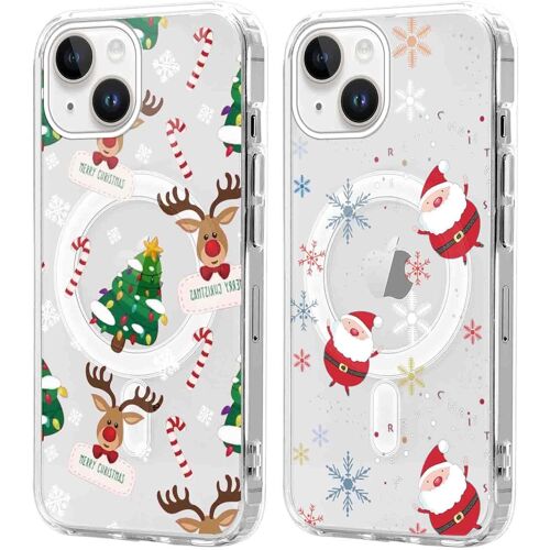 SJZG-2 Pièces Noël Coque Magnétique Pour Iphone 14 Plus 6,7'', Etui En Motif Dessin Cadeau De Noël Compatible Avec Magsafe, Housse Christmas Silicone Tpu Bumper Cover Pour Iphone 14 Plus, Noël 05