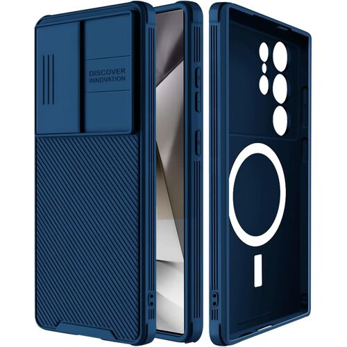 SJZG-Coque De Protection Pour Samsung Galaxy S24 Ultra S24 Ultra - Protection De L'Appareil Photo Avec Appareil Photo Coulissant - Compatible Avec Mag-Safe - Ultra Fine - Bumper Hybride - Bleu