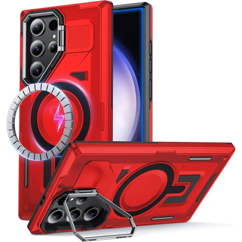 SJZG-Coque Pour Samsung Galaxy S22 Ultra/S23 Ultra Avec Mag-Safe[Support De Caméra Intégré][Militaire Antichoc][Protection Double Couche] Pare-Chocs Robuste Pour S22 Ultra/S23 Ultra Case,Rouge