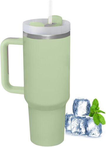 Sjzg-Gobelet Isotherme Avec Paille Et Anse - 1180 Ml - Tasse À Café À Emporter - Avec Couvercle - Double Paroi En Acier Inoxydable - Portable - Pour Boissons Froides Et Chaudes - Vert