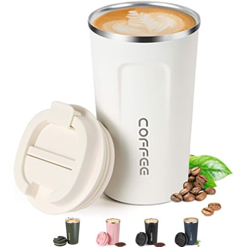 SJZG-Tasses De Voyage Isothermes Avec Couvercle Étanche \U2013 Tasses À Café De Voyage Réutilisables \U2013 Tasse À Café De Voyage Isotherme \U2013 Garde Vos Boissons Chaudes Ou Froides (Blanc, 510 M