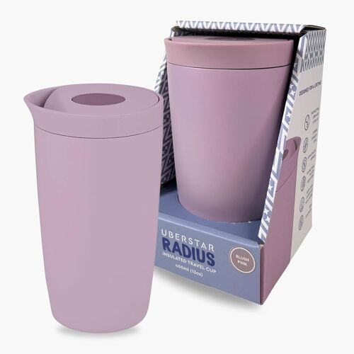 Sjzg-Uberstar Radius \U2013 Tasse À Café De Voyage Isotherme De 400 Ml \U2013 Couvercle Anti-Fuite Pour Déverrouiller (Rose Pâle)