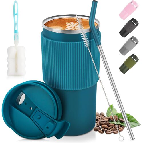 Sjzg-Gobelet Isotherme - Tasse À Café À Emporter - 450 Ml - Anti-Fuite - Avec Couvercle - Pour Thé, Café, Eau Froide Et Café