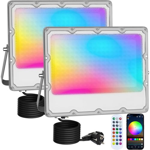 2 Pièces Projecteur Led Rgb 150w, Projecteur Led Couleur Extérieur Avec App Bluetooth Et 2.4g Télécommande,Ip66 Étanche,Pour Jardin,Pâques,Halloween,Luminaires Extérieur,15000lm