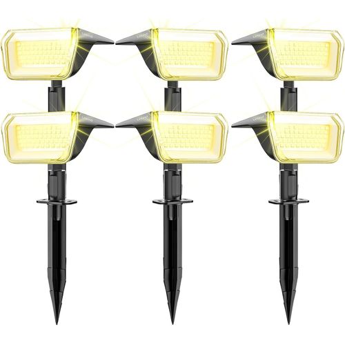 Asfasfq-Lampe Solaire Exterieur, Lumiere Eclairage Solaire Ultra Longue Durée, 60 Leds Spot Solaire Exterieur 800lm, Ip67 Eclairage Exterieur Solaire Pour Jardin, Chemin. Blanc Chaud,Lot De 6.