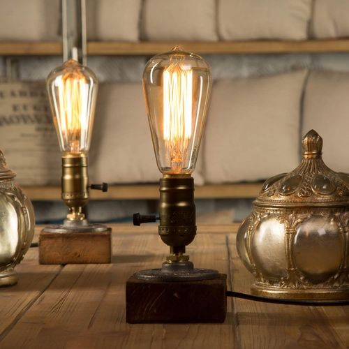 Asfasfq-E27 Vintage Blocs En Bois Lampe De Table Lampe De Bureau De Chevet Pour Barre De Cafe Studio Éclairage De Nuit Pour Variateur D'intensité Sans Ampoule Art, With No Bulb, E27