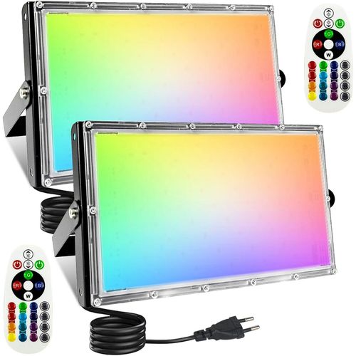 Asfasfq-Projecteur Rgb Extérieur 120w, Projecteur Led Couleur Avec Télécommande, Spot Led Rgb, Ip66 Imperméable, 16 Couleurs 4 Modes, Projecteur Led Rgb Pour Jardin Party Halloween