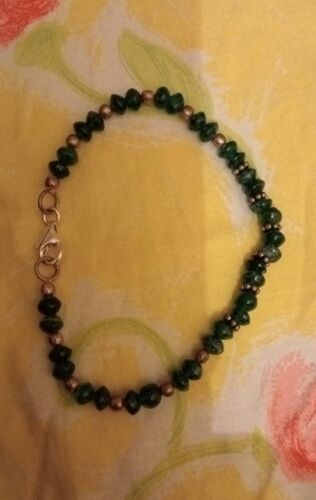 Petit Bracelet Vintage Pierres Naturelles Vertes Et Argent 925 Kt
