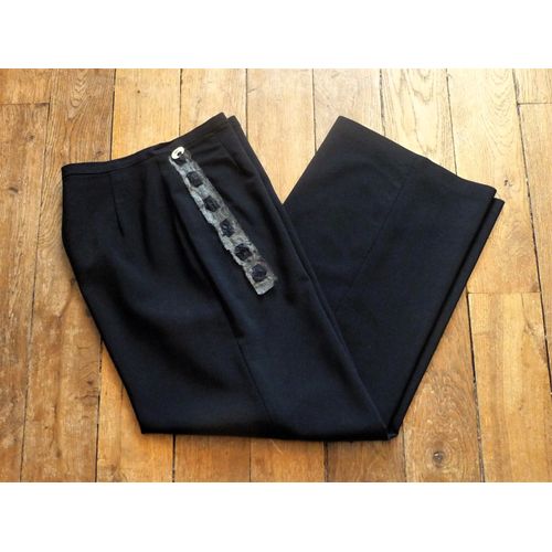 Pantalon Droit Noir En 98% Viscose- Taille Xs- Biche De Bère