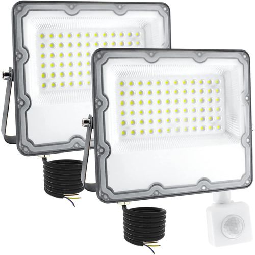 Asfasfq-60w Projecteur Led Détecteur De Mouvement Exterieur 2 Pièce, Ip66 Étanche Spot Led Avec Détecteur 6500k Blanc Froid Eclairage Exterieur De Sécurité Pour Cour, Garage, Terrasse