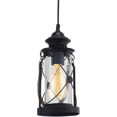 SUBZONAL-EGLO Suspension luminaire Bradford, lustre suspendu vintage, lanterne, lampe de salon et de salle à manger en acier noir et verre transparent, douille E27