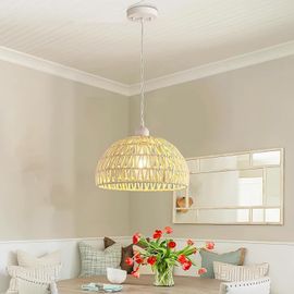 Lustre Corde De Chanvre Câble 5.1M, Douille E27 Avec Interrupteur, Lustre Corde Avec Prise, Lampe Suspendue Avec Abat-jour, Cable Suspension Luminaire Intérieur Vintage Pour Chambre à Coucher,Salon