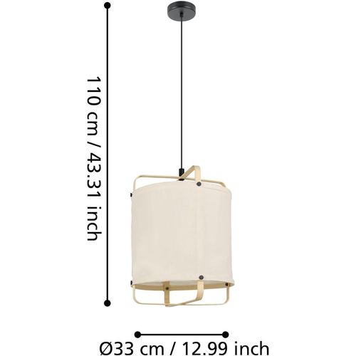 SUBZONAL-Suspension luminaire Surfleet, lustre au design nature pour salon et salle à manger, plafonnier à suspendre, lampe de plafond en lin beige, bois bambou et métal noir, douille E27
