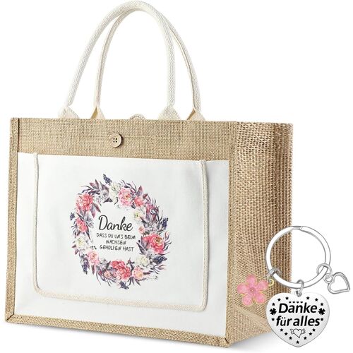 SJZG-Sac En Tissu, Sacs De Courses Et Cabas, Remercier Sac Toile De Jute Avec Porte-Clés, Cadeau Personnalisé Pour Éducateurs, Sac De Shopping Comme Cadeau De Remerciement Pour Collègues (A)